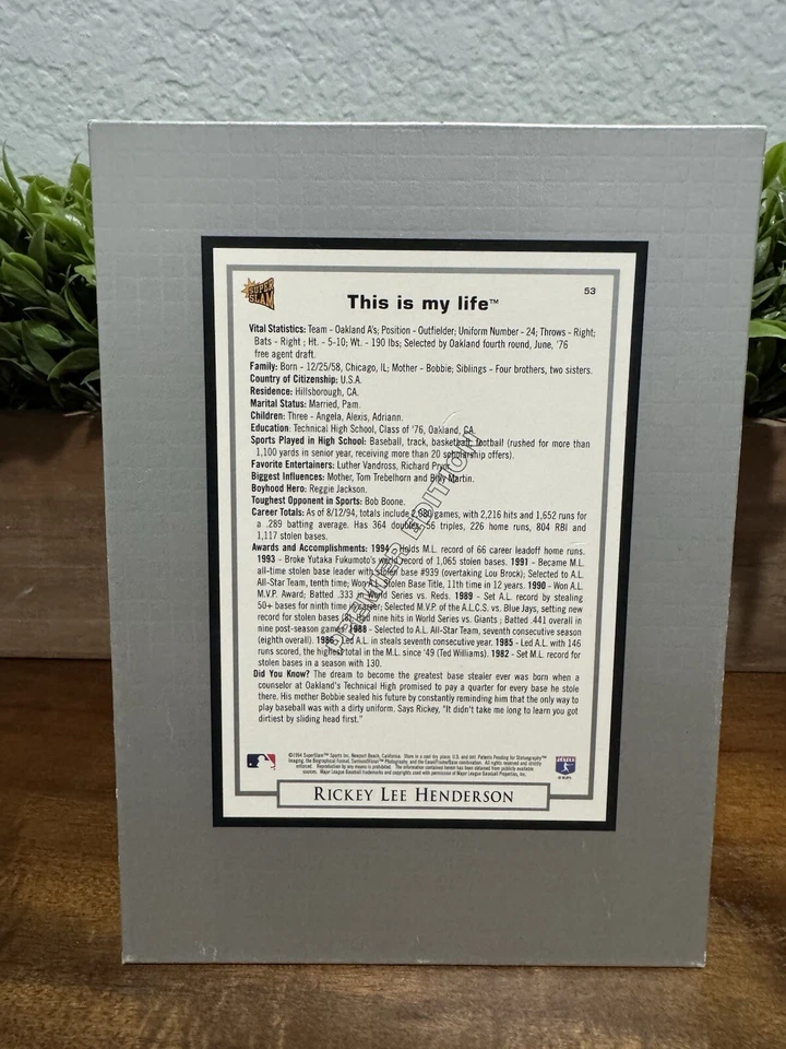 1994 SuperSlam Sports Rickey Henderson Oakland A’s #53 Premier Edition Print - Image 3 of 4