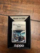 MERRY CHRISTMAS 2023 STEAM TRAIN LOCOMOTIVE ZIPPO LIGHTER MINT IN BOX