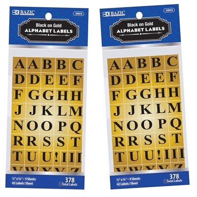 Gold Foil Alphabet Uppercase Letters Label - 2 Packs by BAZIC (756 Total Labels)
