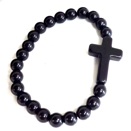 Black Cross Men Bracelet Handmade Beaded Howlite Turquoise 7.5" 4mm 6mm 8mm - Picture 13 of 14