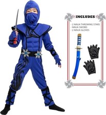 Spooktacular Creations Halloween Blue Ninja Boys Stealth Costume Size XL 12-14