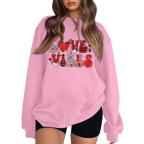Women's Color Casual Long Sleeve Printed Oversize Pullover O-Neck Sweatshirts - Picture 22 of 30