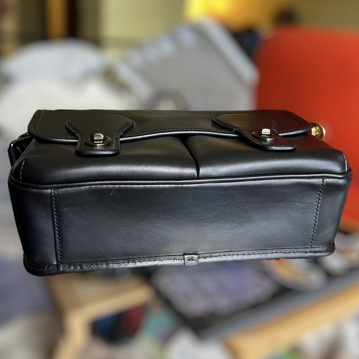 NWT Coach Heritage Map Messenger Bag in Black Leather - Style No