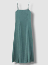  495 Theory Women's Green Crushed Satin Circle Skirt Midi Dress Size 10