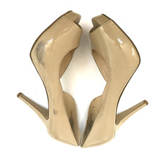 Nine West Women's 8.5M CAETLYNN  Pump Peep Toe High Heel in Beige Patent