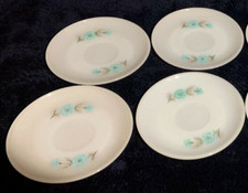Vtg Bonnie Blue Flower Saucers 6" Fire King MCM Set of 4