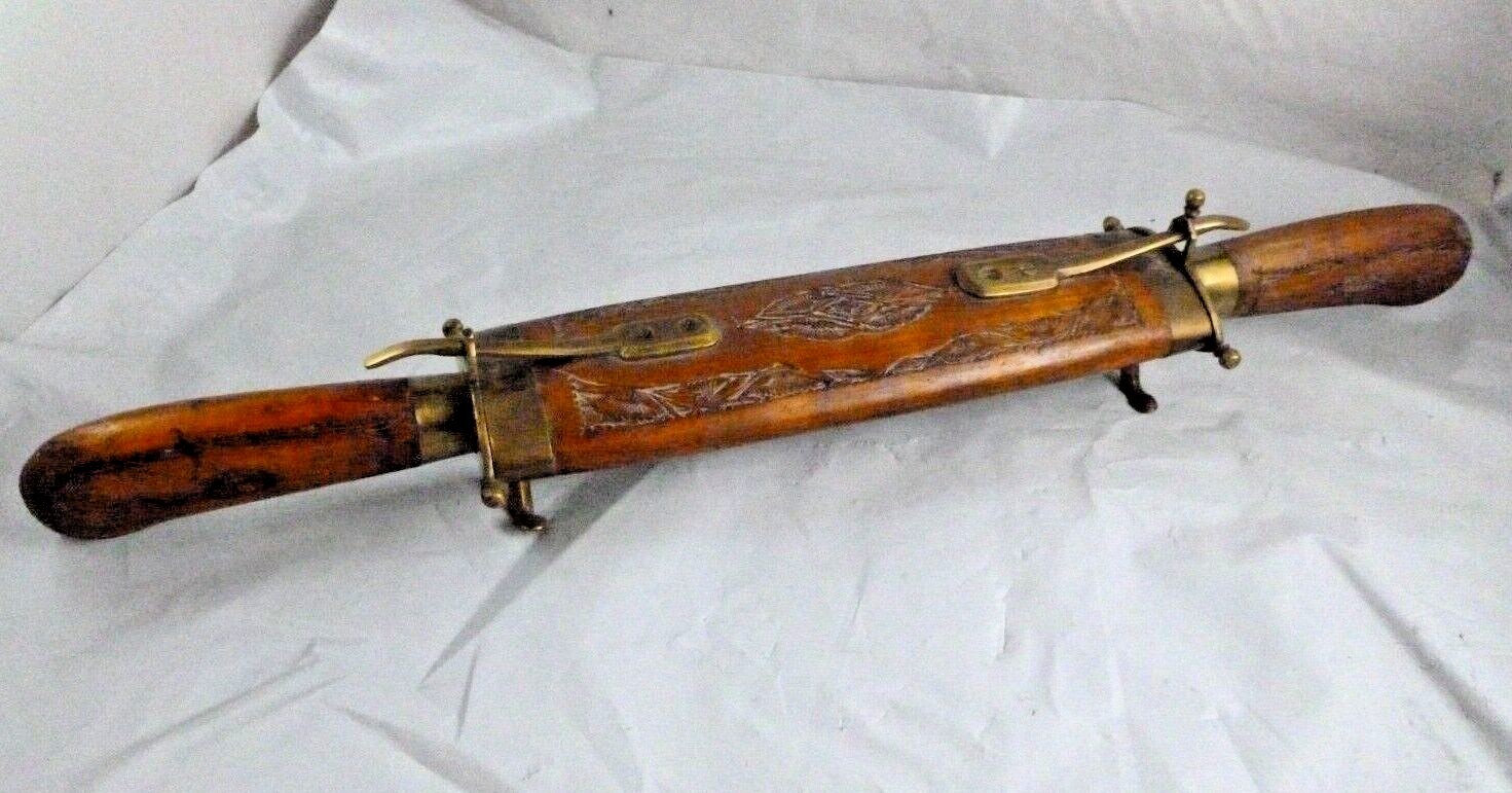 Vintage Antique India Knife Carving Set Hand Carved Wood Sheath Wooden