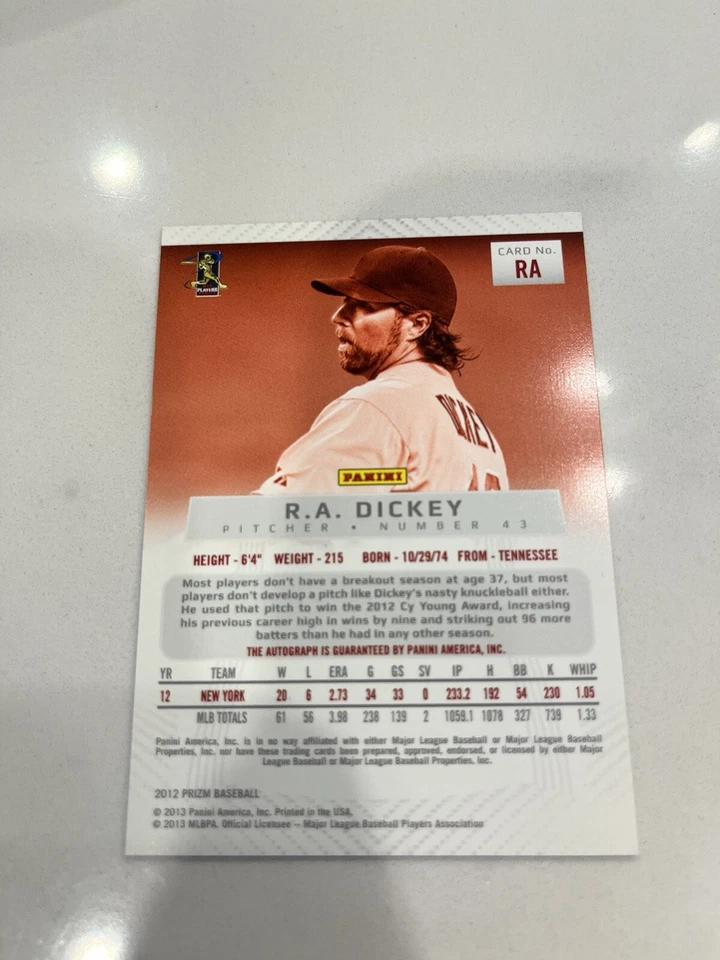 2012 Panini Prizm Auto RA Dickey #RA Auto - Image 2 of 2
