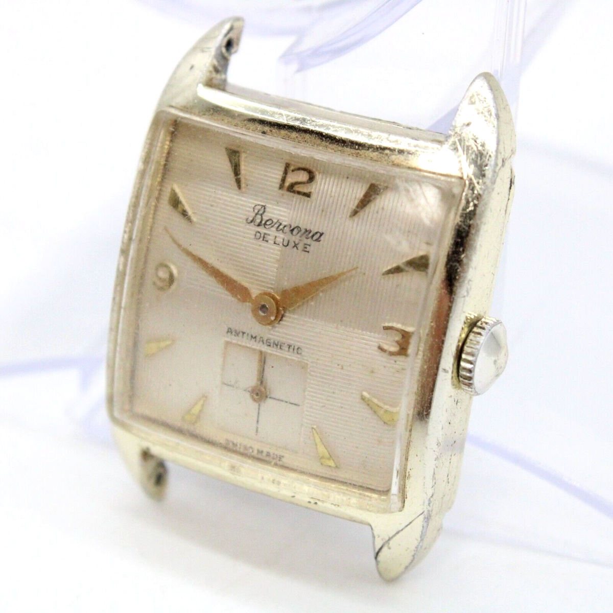 Vintage Bercona Watch Mens Gold Tone Stainless Steel Classic 