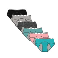 6-Pack Period Underwear for Teen Girls Cotton Leakproof Menstrual Panties 