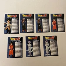 Lot Of 7 Dragonball Z CCG Get to Know Information Sheet card dbz Vegeta Trunks