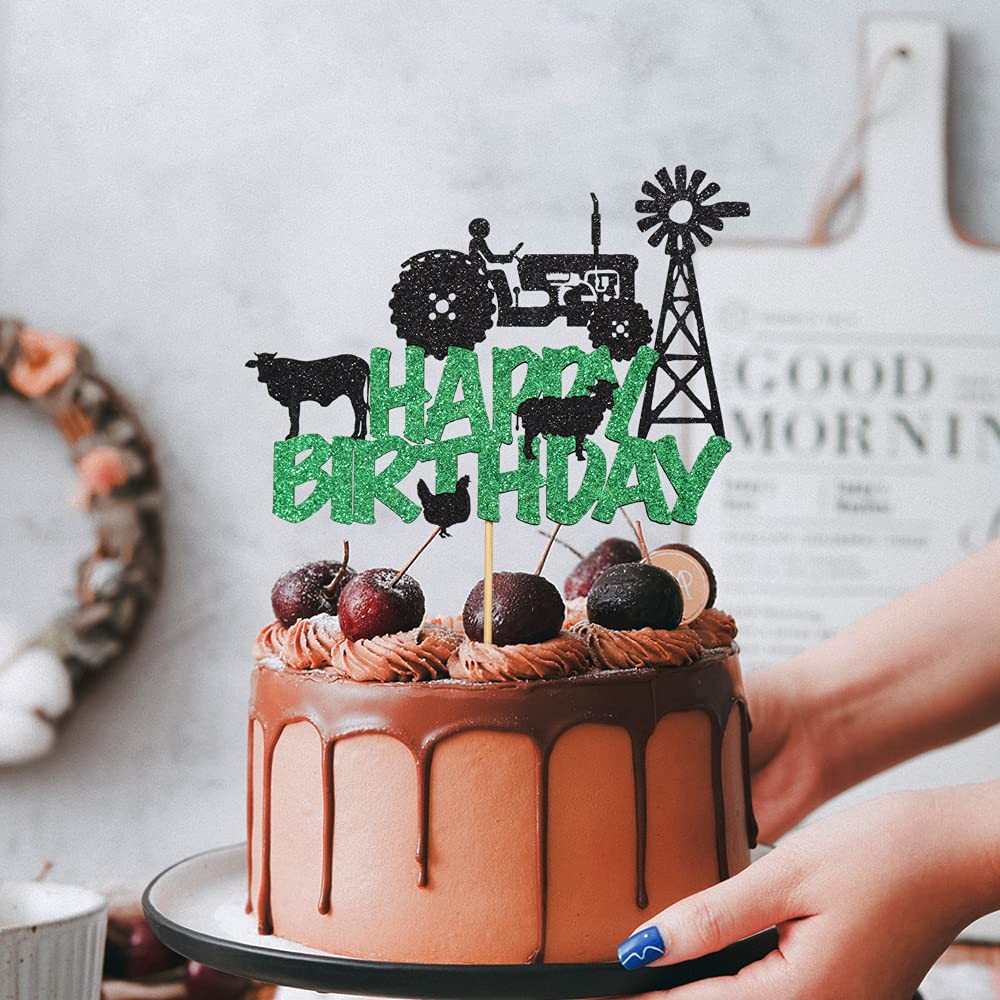 Farm Cake Topper Ranch Cow Pig Chicken Tractor Farmer Theme Happy Birthday Cake