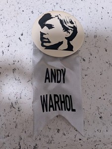 Vintage Andy Warhol Memorial Pinback Button with Ribbon