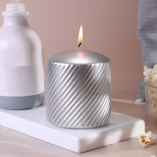 G Decor Opulent Silver Swirl Pillar Candle Decorative Statement of Modern Style