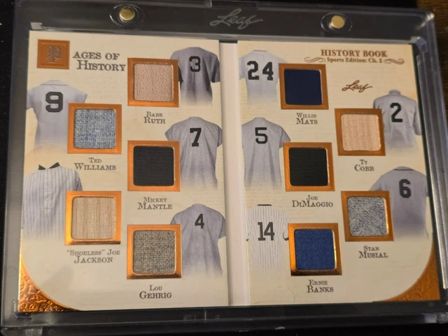 Leaf History Book Shoeless Joe Jackson Ruth Gehrig Mantle Mays Jersey Bat 10x /8