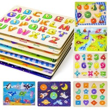 GRINNNIE Toddler Puzzle for 2 3 4 Years Old, 7PCS Montessori Kids Wooden Peg ...