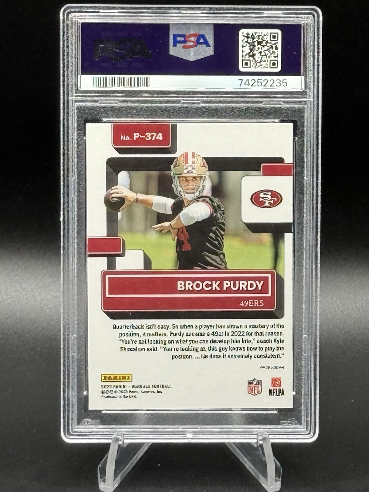 Panini 2022 Donruss Optic Brock Purdy 49ers Rated Rookie Holo Prizm #P-374 PSA 9 view 2