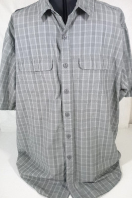 Van Heusen-Mens Short Sleeve-Button Down Travel Shirt-XL 17.5-Gray-Vented Back