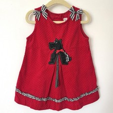 Vintage Rare Editions 18M Red Corduroy Dress Scottie Dog Gingham Bows Christmas