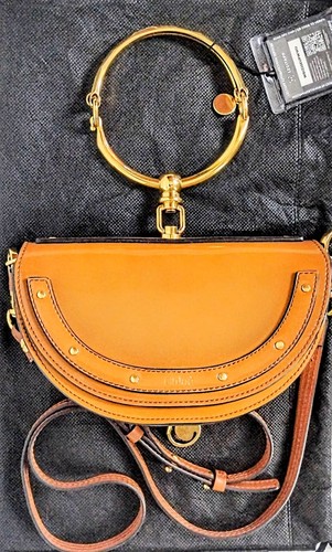 Chloe Small Nile Bracelet Bag Tan Leather Minaudiere Shoulder Crossbody COA