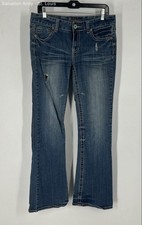Amethyst Womens Blue Medium Wash Distressed Denim Bootcut Leg Jeans Size 11