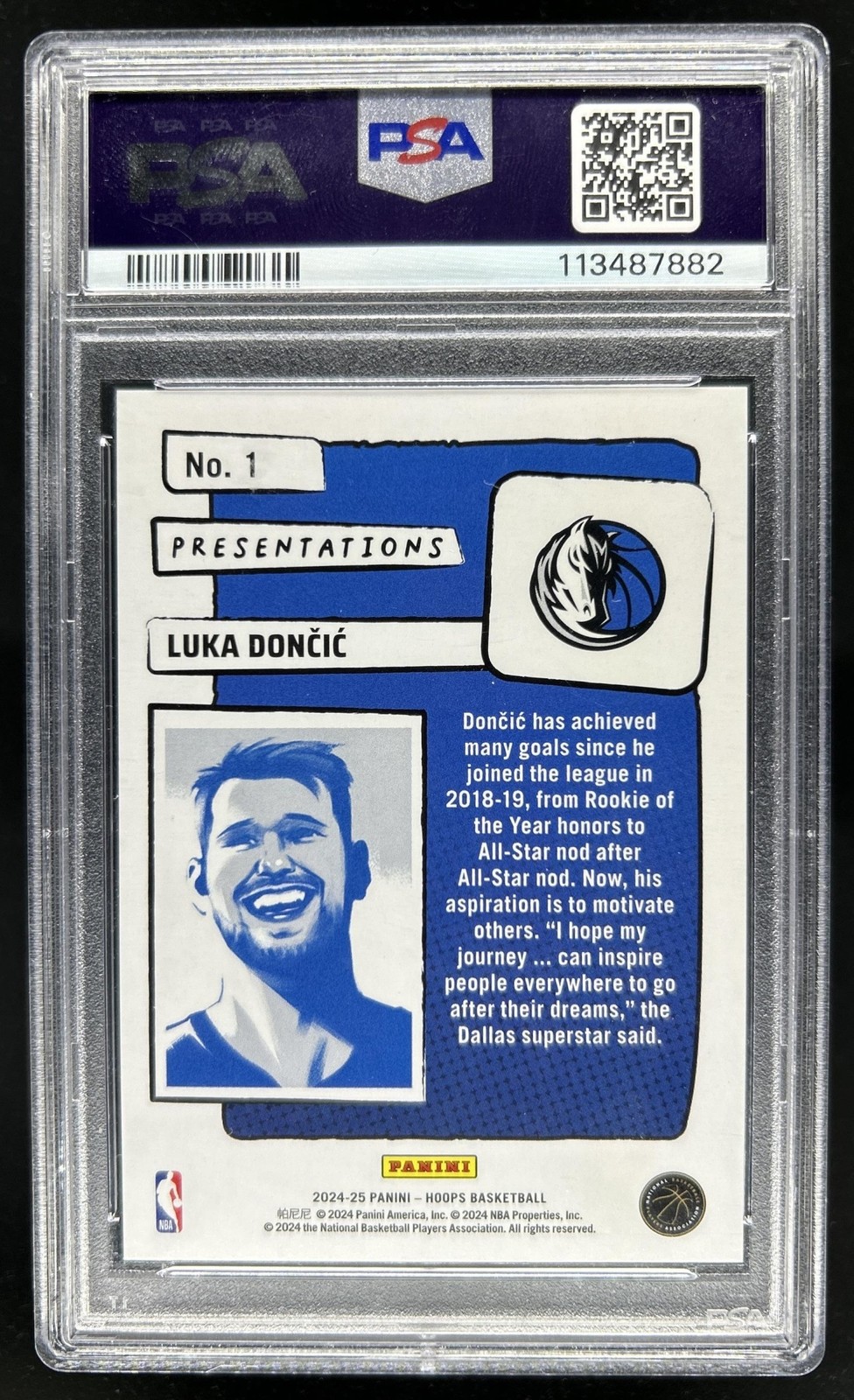 2024-25 Panini Hoops Luka Doncic Presentations SSP #1 Mavericks PSA 10 GEM MINT view 2