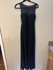 Betsy & Adam Black Formal Gown Sz 6 Mesh Back Pearl Detail Prom/Mother of Bride