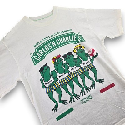 Vintage Carlos'n Charlie's Men's White M Froggin' Mexico 100% Cotton T-Shirt