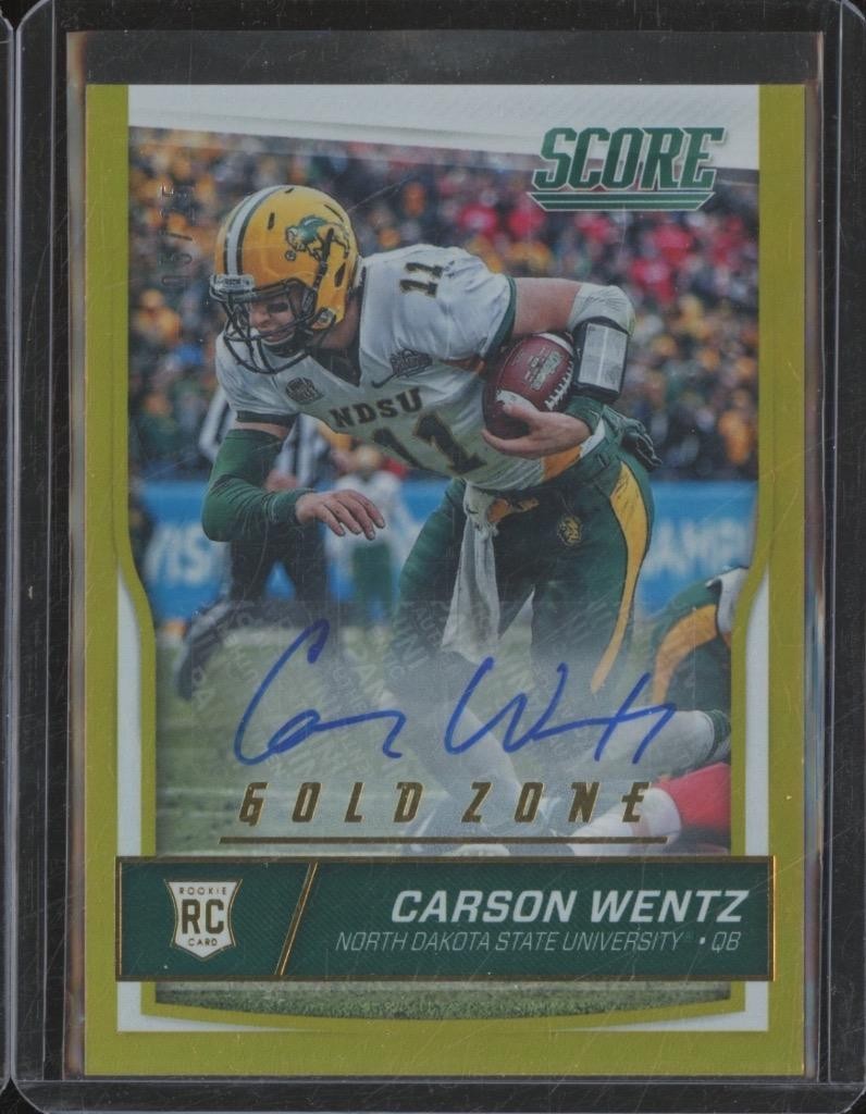 2016 Panini Score CARSON WENTZ RC Rookie Gold Zone /25 Auto NDSU Football BIN92