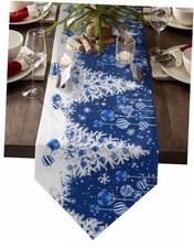 Christmas Table Runner 90 inches Long, Winter Xmas Tree 13 90in 33 229cm Blue