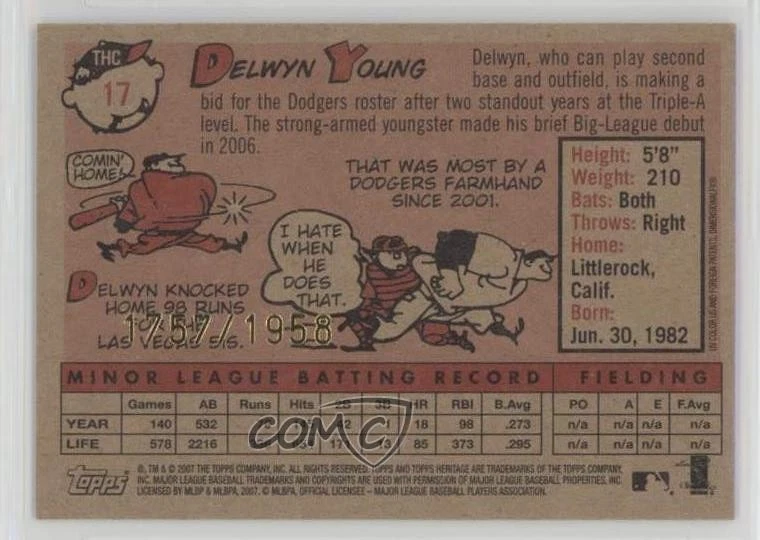 2007 Topps Heritage Chrome /1958 Delwyn Young #THC17 - Image 2 of 2