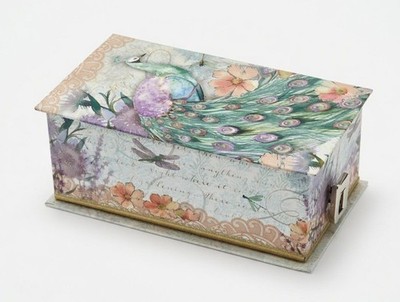 Punch Studio Jasmine Soap Music Box Keepsake Box Plays Swan Lake Peacock Floral