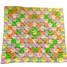 Lap Baby Crib Hand Tied Quilt 37x42 Gorgeously Bright Patchwork Spring Colors