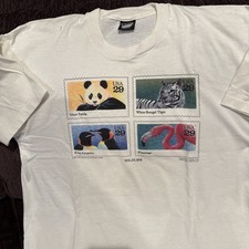 USPS Vintage Wildlife Tee Shirt XL White $.29 Stamps Made In USA