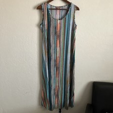 Sleeveless Maxi Dress Large Striped Long Vacation Packable Comfort Cruise SJS