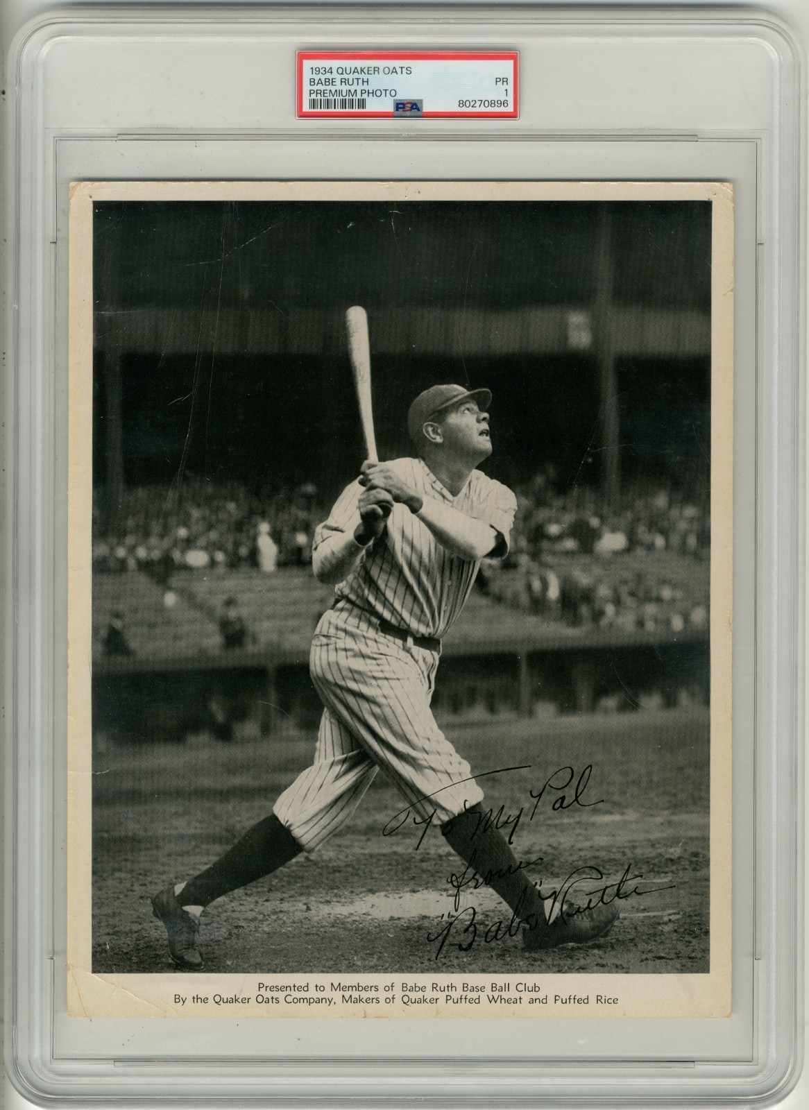 1934 Quaker Oats Premium Babe Ruth PSA 1 (POOR) NY YANKEES HOF view 3