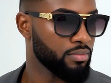 Men Sunglasses Designer Gradient Lens Gold Metal Rappers Fancy Square Shades NEW