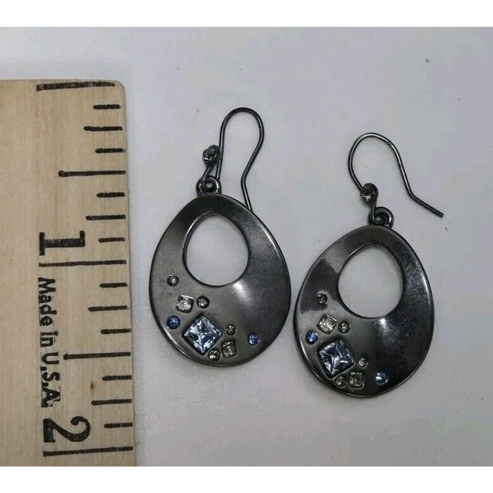 Kenneth Cole KC signed silver toned Blue Stones round Dangle earrings Elegant - Image 4 of 4