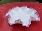 Fenton RUFFLED 8" BOWL Apple Blossom Milk Glass Pink Crest 1960s