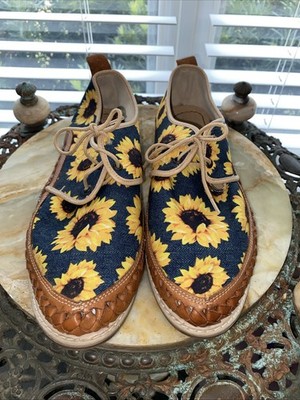 Akachi Sunflower Flat Lace Up Shoes artisanal Mexican Size 10 Women s
