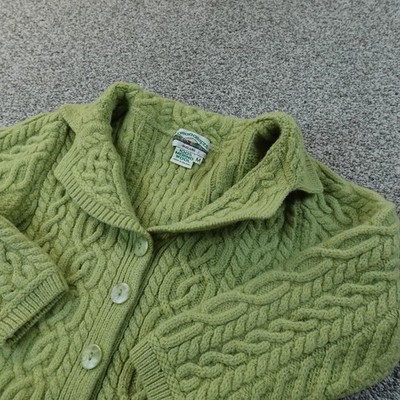 Aran Crafts Cardigan Womens M Green Merino Wool Cable Knit Sweater Top Ireland