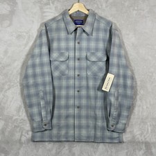 DEADSTOCK Pendleton Loop Collar Board Shirt Shadow Plaid Wool Mens Medium Blue