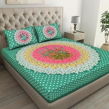 BOHOBAZARINDIA 100 Cotton Double Bedsheet Set Gray Jaipuri Print with 2 Pillow