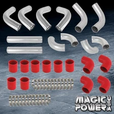 3" 12PC CHROME ALUMINUM TURBO INTERCOOLER PIPING KIT 12x RED COUPLERS UNIVERSAL
