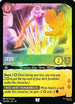 Cold Foil ZEUS MISSING HIS SPARK 1x Rare Disney Lorcana Whispers in the Well
