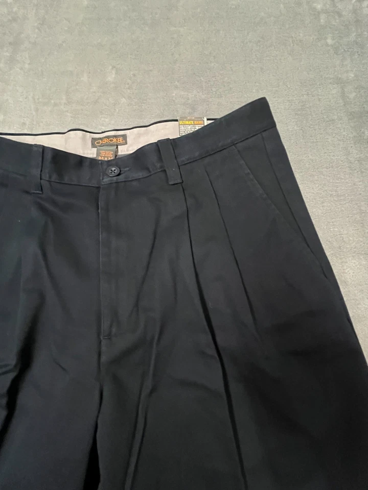 Cherokee Ultimate Khaki Pants Mens 34x34 Navy Pleated Straight Leg Classic Fit - Image 2 of 4