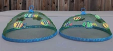 Picnic Cloches Dome Covers Fishes Mesh Screen Colorful Fishes Set Of 2 Retro