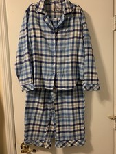 Joyspun Blue White Plaid Pajama Set Button Top Elastic Bottom Sz M 8-10 Ctn Blnd