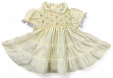 Polly Flinders Dress Hand Smocked Yellow Girls 12 M Embroidered Lace Vintage