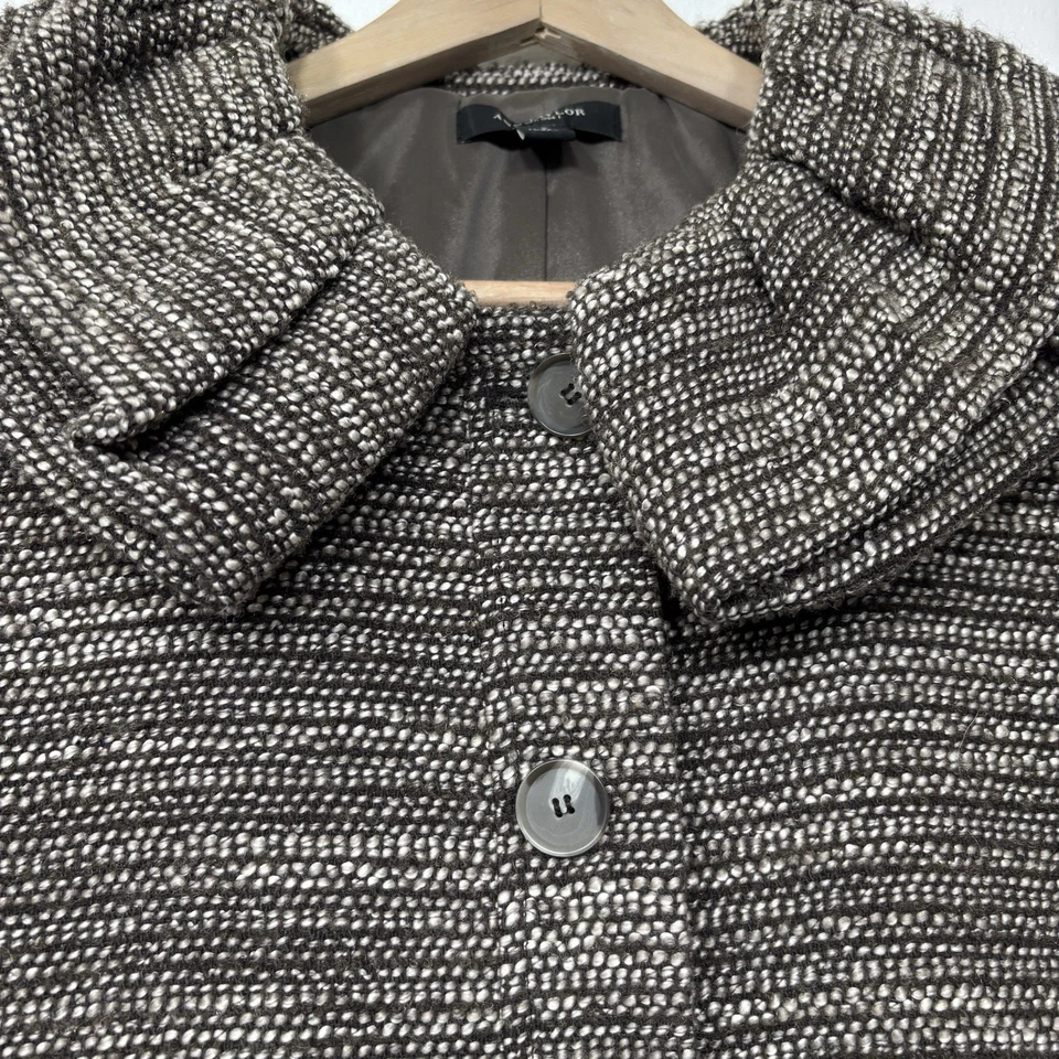 Abrigo Ann Taylor 2 Lana Marrón Blanco Gris Tweed Clásico Minimalista Suave Declaración Foto 3 de 4